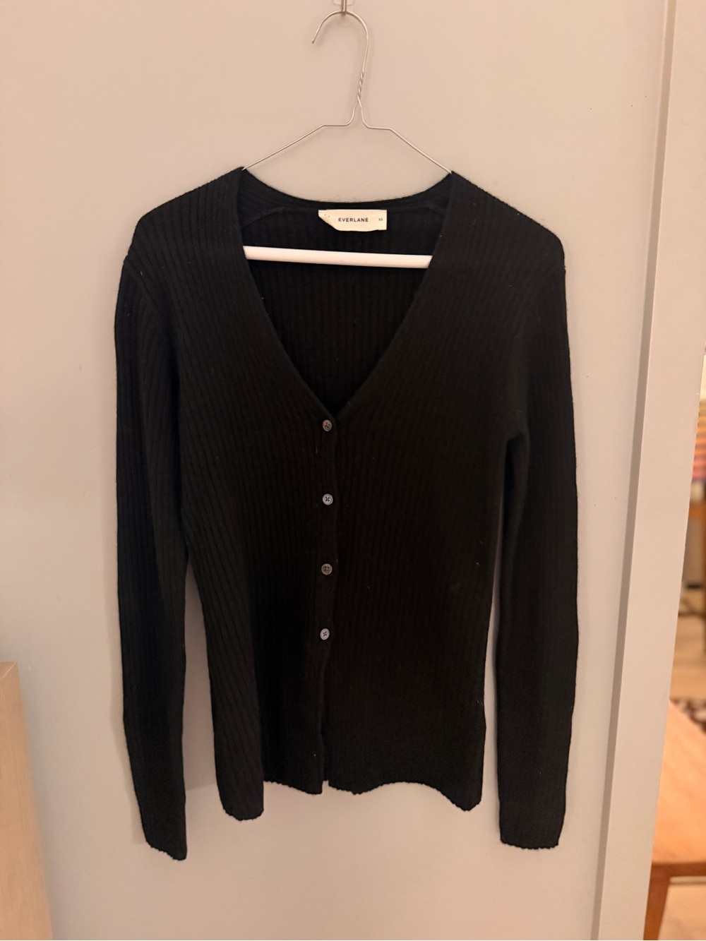 Everlane Black Ribbed V-Neck Button-Up Cardigan
